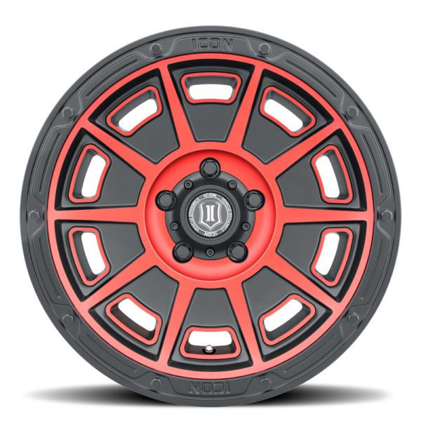 (17×8.50) 4x VICTORY SATIN BLACK WITH RED TINT 6×5.5″ (0 OFFSET)